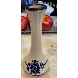 Vase handpainted in Mexico blue floral